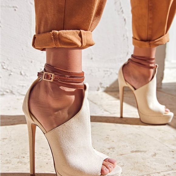 Shoe Dazzle Women Cream Tan Stiletto Platform Mazie Heeled Sandal Shoes Size 10 - Picture 4 of 12